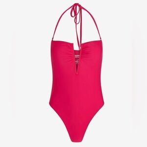 NEW with Tags (NWT) Express Fuchsia Ruched V-wire Halter One-piece Swimsuit